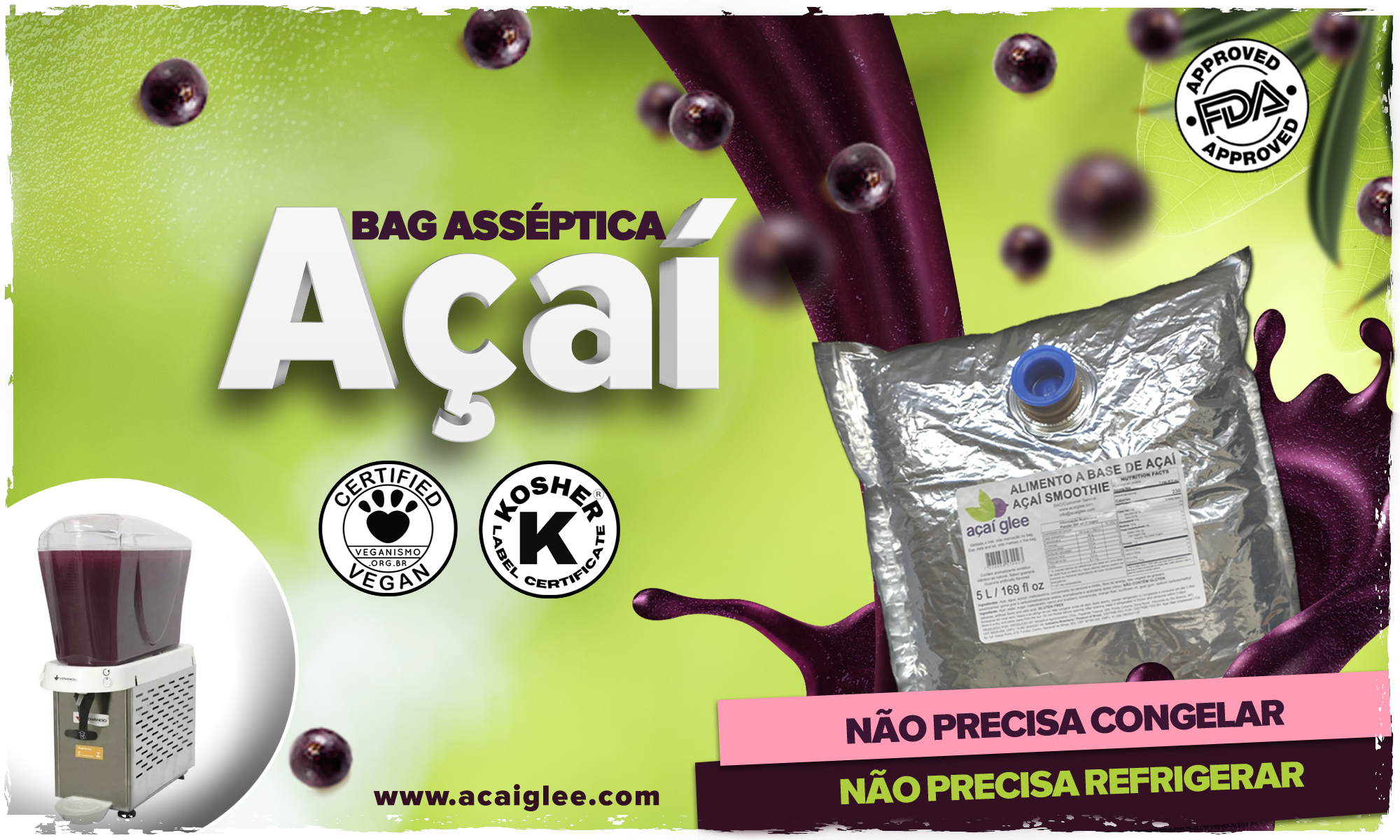 Bag Asséptica Calda / Polpa Açaí Glee Asséptico (Não necessita de congelamento ou refrigeração)