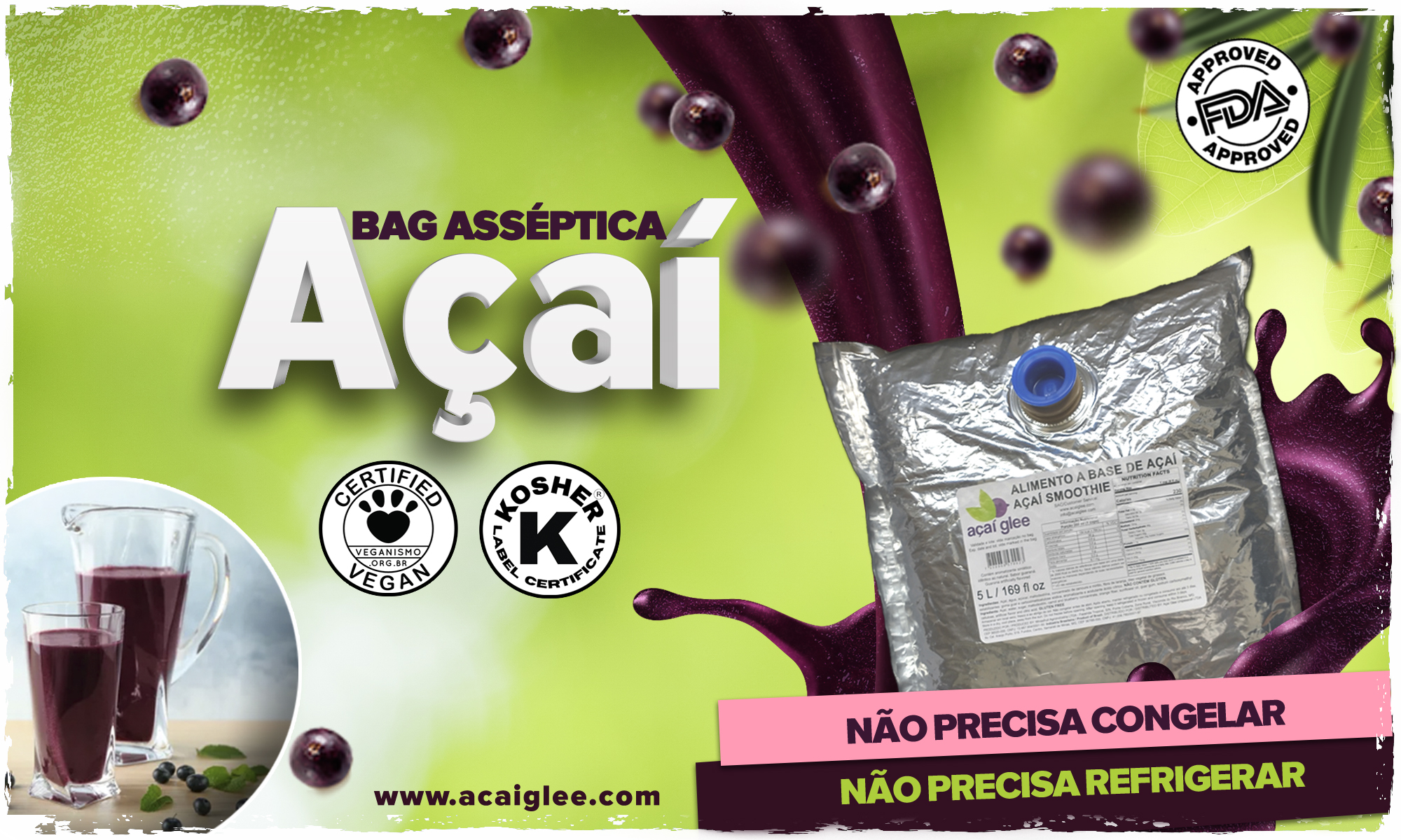 Bag Asséptica Calda / Polpa Açaí Glee Asséptico (Não necessita de congelamento ou refrigeração)