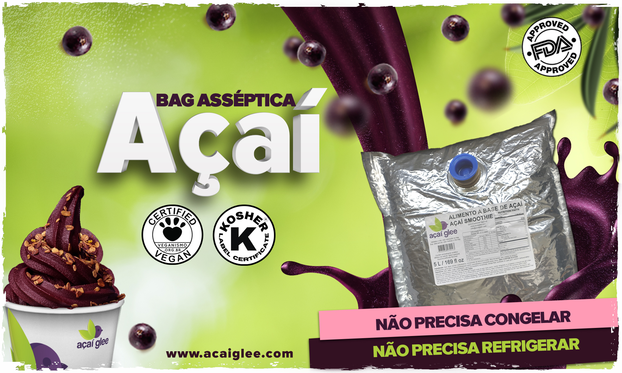 Bag Asséptica Calda / Polpa Açaí Glee Asséptico (Não necessita de congelamento ou refrigeração)