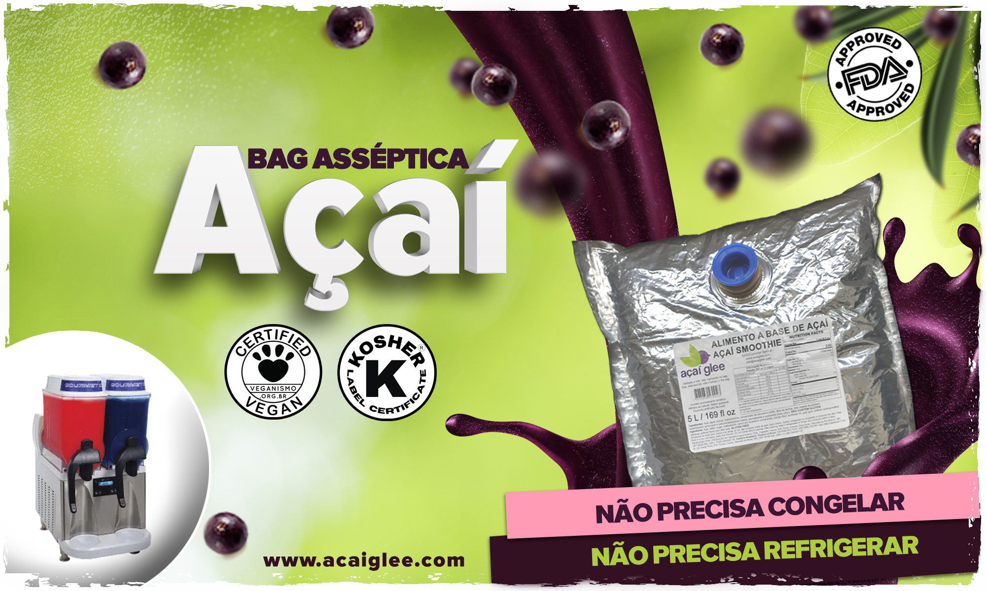 Bag Asséptica Calda / Polpa Açaí Glee Asséptico (Não necessita de congelamento ou refrigeração)